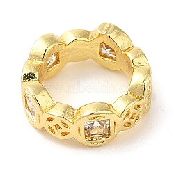 Rack Plating Brass Micro Pave Cubic Zirconia Beads, Large Hole Beads, Cadmium Free & Lead Free, Flat Round, Real 18K Gold Plated, 10x3.5mm, Hole: 7mm(KK-M248-02G)