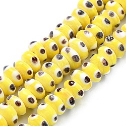 Rondelle Evil Eye Lampwork Bead Strands, Yellow, 9~11x5~6mm, Hole: 2mm, about 50pcs/strand, 11 inch(LAMP-R121-07)