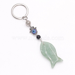Natural Green Aventurine Fish Keychain, Hamsa Hand, 10cm(PW-WG77624-04)