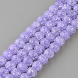 Synthetic Crackle Quartz Beads Strands, Round, Dyed, Lilac, 10mm, Hole: 1mm, about 40pcs/strand, 15.7 inch(X-GLAA-S134-10mm-15)