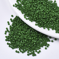 Baking Paint Glass Seed Beads, Fit for Machine Eembroidery, Round, Green, 2.5x1.5mm, Hole: 1mm, about 20000pcs/bag(SEED-S042-05A-04)