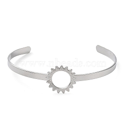 304 Stainless Steel Hollow Sunflower Cuff Bangle for Women, Stainless Steel Color, Inner Diameter: 2-1/2 inch(6.3cm)(BJEW-D061-02P)