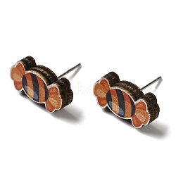 Wood Stud Earrings, with 316 Surgical Stainless Steel Pin, Halloween Theme, Dark Orange, Candy, 8x16mm(EJEW-Z054-02C)