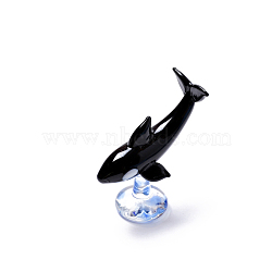 Ocean Theme Miniature Glass Whale Shape Figurine Ornaments, Micro Landscape Home Decorations, Black, 62x33x67mm(OCEA-PW0001-16A)