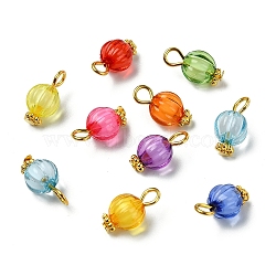 100Pcs Transparent Acrylic Bead in Bead Pendants, with Golden Tone Iron Loops, Mixed Color, Pumpkin, 15mm, Hole: 3mm(PALLOY-YW00078-03)