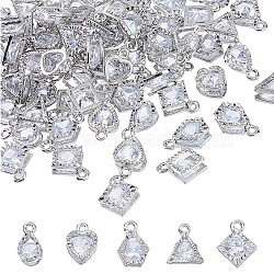 70Pcs 5 Styles Alloy Charms, with Cubic Zirconia, Platinum, 11~14x8~11x5~6mm, Hole: 1~1.5mm, 14pcs/style(ZIRC-FH0001-44)