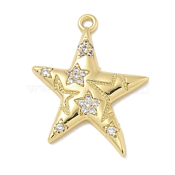 Rack Plating Brass Micro Pave Cubic Zirconia Pendants, Long-Lasting Plated, Lead Free & Cadmium Free, Star Charms, Real 18K Gold Plated, 25x19x2mm, Hole: 1.8mm(KK-L224-015G)