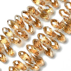 Transparent Electroplate Glass Beads Strands, Pearl Luster Plated, Faceted, Teardrop, Sandy Brown, 13.5x6.5mm, Hole: 1mm, about 98~99pcs/strand, 18.11 inch(46cm)(GLAA-K064-07A-PL01)