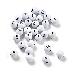 Opaque Acrylic Beads, Round with Number, White, 8x7.5mm, Hole: 1.8mm, about 1600pcs(OACR-D282-02A)