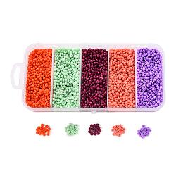 90G 5 Colors 12/0 Baking Paint Glass Seed Beads, Round, Mixed Color, 12/0, 1.5x1.5mm, Hole: 0.5mm, 18g/color(SEED-YW0001-14B)