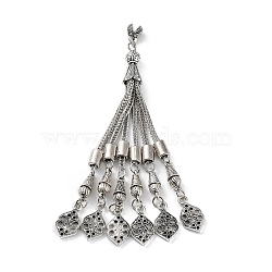 Tibetan Style Alloy Curb Chain Tassel Big Pendants, Rhombus, Antique Silver, 107x8.5mm, Hole: 3.5mm(FIND-K013-01AS-09)