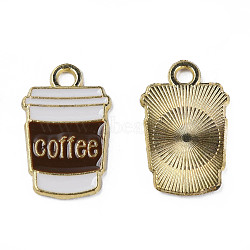Alloy Enamel Pendants, Cadmium Free & Lead Free, Light Gold, Coffee Cup with Word, Coconut Brown, 18x11x1mm, Hole: 1.8mm(ENAM-N059-15)