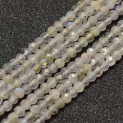 Natural Labradorite Beads Strands, Faceted, Round, Grade A, 2mm, Hole: 0.5mm, about 155~160pcs/strand, 15.3 inch(38~39cm)(G-K182-2mm-25B)