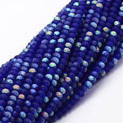 Half AB Color Plated Faceted Rondelle Glass Bead Strands, Frosted, Blue, 2.8~3x2mm, Hole: 0.8mm, about 200pcs/strand, 15.1 inch(EGLA-L007-F09-2mm)