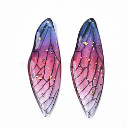 Transparent Epoxy Resin Big Pendants, with Gold Foil, Insects Wing, Blue, 51x16.5x1~2.5mm, Hole: 1.2mm(X-RESI-T046-01E)