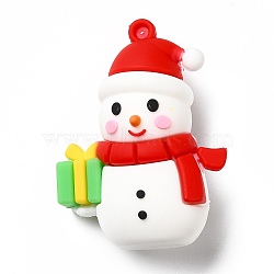Christmas PVC Plastic Pendants, Snowman with Gift, White, 49x35x22mm, Hole: 3mm(X-KY-C009-17)