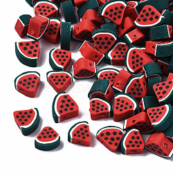 Handmade Polymer Clay Beads, Watermelon Slice, Red, 9.5~10.5x10~10.5x4.5~5mm, Hole: 1.8mm(X-CLAY-R069-01J)