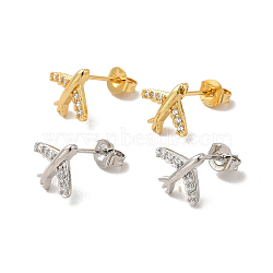 Clear Cubic Zirconia Airplane Stud Earrings, Rack Plating Brass Jewelry for Women, Lead Free & Cadmium Free, Mixed Color, 10x10.5mm, Pin: 0.7mm(EJEW-F301-02)