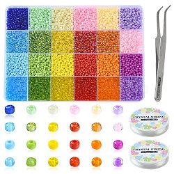 DIY Stretch Bracelet Making Kit, Including Round Glass Seed Beads, Tweezers, Elastic Thread, Mixed Color, Seed Beads: 4539Pcs/set(DIY-YW0006-41)