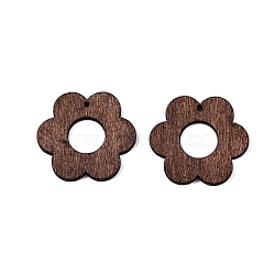 Poplar Wood Pendants, Dyed, Flower, Saddle Brown, 29.5x27x2mm, Hole: 1.4mm(WOOD-N016-21B)