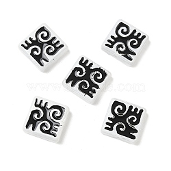Dyed & Heated Baking Paint Glass Beads, Square with Runes, with Enamel, Black, 18x18x6mm, Hole: 1.4mm(LAMP-D004-03A)