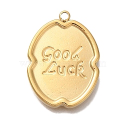 Ion Plating(IP) 304 Stainless Steel Pendants, Oval with Word Good Luck Charm, Real 18K Gold Plated, 20.5x15x1.5mm, Hole: 1.5mm(STAS-P371-047G)