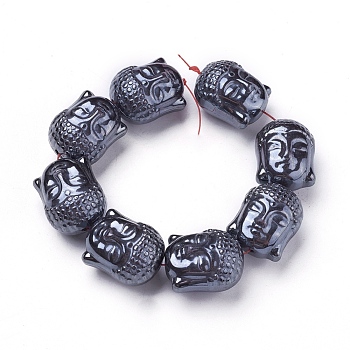 Non-magnetic Synthetic Hematite Beads Strands, Buddha Head, 25~25.5x20x19~19.5mm, Hole: 1.6mm, about 8pcs/strand, 7.9 inch(20.2cm)