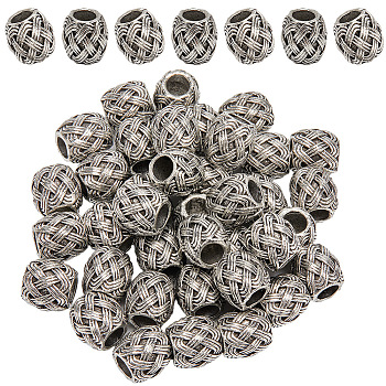 40Pcs Alloy European Beads, Large Hole Beads, Imitation Woven Rattan Pattern, Drum, Antique Silver, 9~9.5x9.5mm, Hole: 5mm