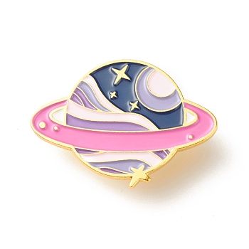 Planet with Star Enamel Pin, Cool Creative Iron Enamel Brooch for Backpack Clothes, Golden, Colorful, 25x35x9.5mm