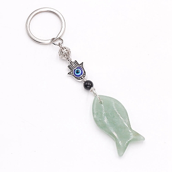 Natural Green Aventurine Fish Keychain, Hamsa Hand, 10cm