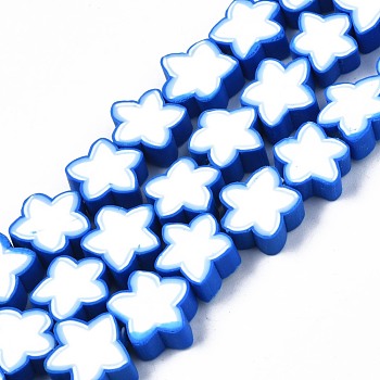 Handmade Polymer Clay Beads Strands, Star, Dodger Blue, 8~10x8~10x3~4.5mm, Hole: 1.5mm, about 40pcs/strand, 12.60 inch~13.58inch (32~34.5cm)