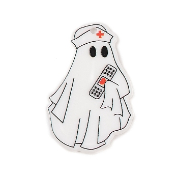 Halloween Theme Opaque Printed Acrylic Pendants, Ghost, 38.5x25.5x1.8mm, Hole: 2.2mm