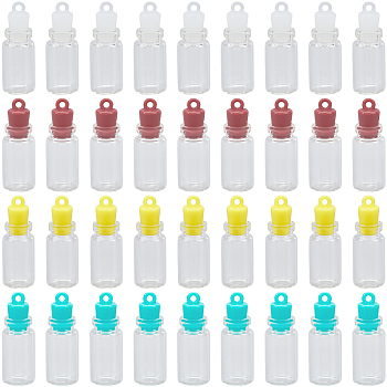 48Pcs 4 Colors Clear Glass Wishing Bottle Pendants, with Plastic Seal Plug, Mixed Color, 34.5x12mm, Hole: 2mm, 12pcs/color