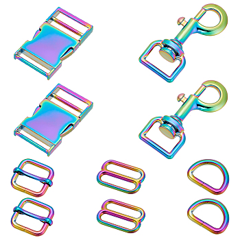 WADORN DIY Jewelry Making Finding Kit, Including Zinc Alloy Swivel Clasps & Buckles & Side Release Buckles, Iron D Rings, Buckle Clasps, Rainbow Color, 20.5~67x27~32.5x3.5~11.5mm, 10Pcs/box