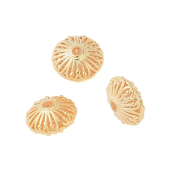 925 Sterling Silver Beads, Saucer Beads, Rondelle, Hollow, Real 18K Gold Plated, 7.5x4.5mm, Hole: 1.2mm