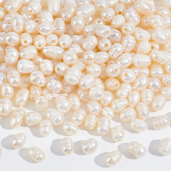 Nbeads 200Pcs Large Hole Pearl Beads, Natural Cultured Freshwater Pearl Loose Beads, Oval, Seashell Color, 7~10x7~8mm, Hole: 1.8mm