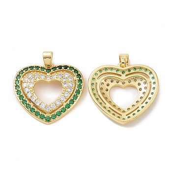 Brass Micro Pave Cubic Zirconia Pendants, Heart Charm, Real 18K Gold Plated, 21.5x23x3.5mm, Hole: 3x5mm