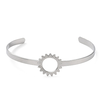 304 Stainless Steel Hollow Sunflower Cuff Bangle for Women, Stainless Steel Color, Inner Diameter: 2-1/2 inch(6.3cm)