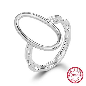 Rhodium Plated 925 Sterling Silver Finger Ring, Hollow Oval, Platinum, Inner Diameter: 16mm