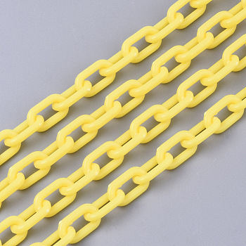 Opaque Acrylic Cable Chains, Oval, Yellow, 13x8x2mm, 19.68 inch(50cm)/strand