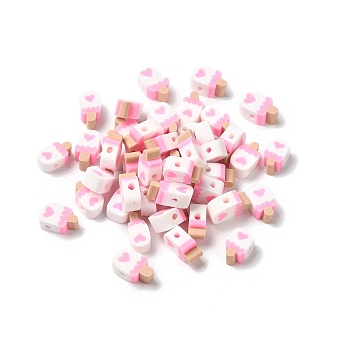 Handmade Polymer Clay Beads, Ice Cream, Pink, 10.5x6x4.5mm, Hole: 1.8mm