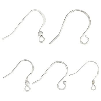 10 Pairs 5 Style 925 Sterling Silver French Hooks with Coil and Ball, Ball End Ear Wire, Silver, 15~19x9~22mm, Hole: 1.5~2mm, Pin: 0.5~0.8mm, 2 Pairs/style