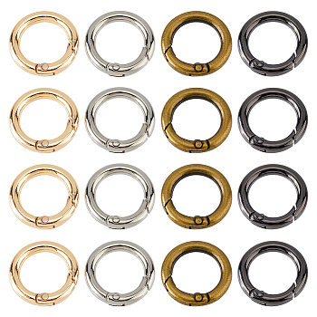 24Pcs 4 Colors Alloy Spring Gate Rings, Ring, Mixed Color, 24.5x4.5mm, 6pcs/color