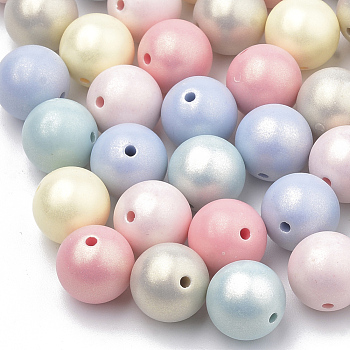 Spray Painted Style Acrylic Beads, Rubberized, Round, Mixed Color, 8mm, Hole: 1mm