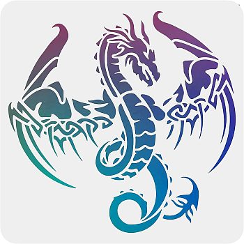 Plastic Reusable Drawing Painting Stencils Templates, for Painting on Scrapbook Paper Wall Fabric Floor Furniture Wood, Square, Dragon Pattern, 300x300mm
