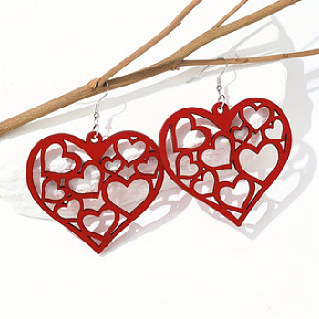 Hollow Heart Acrylic Dangle Earrings, Red, 74x60mm