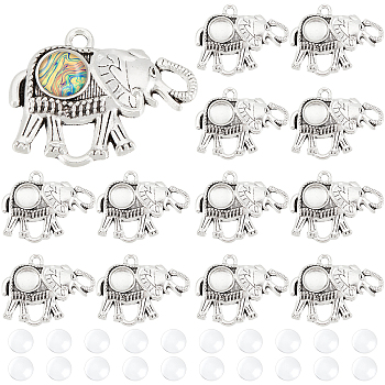 PandaHall Elite 40Pcs 2 Style Tibetan Style Alloy Pendant Cabochon Settings, with Clear Dome Glass Cabochons, Cadmium Free & Lead Free, Elephant, Antique Silver, Tray: 10mm, Pendant Cabochon Settings: 32x41x4mm, Hole: 3mm, 20pcs/box