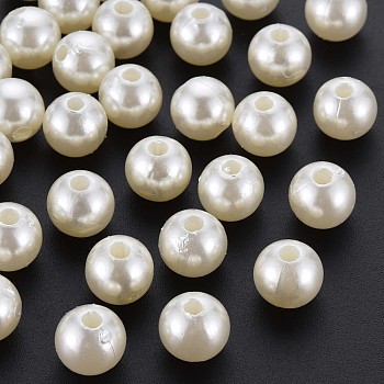Plastic Beads, Imitation Pearl Beads, Round, Creamy White, 10x9.5mm, Hole: 2.5mm