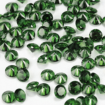 Diamond Shaped Cubic Zirconia Pointed Back Cabochons, Faceted, Green, 10mm