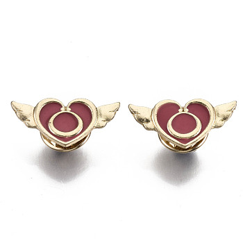 Alloy Brooches, Enamel Pin, with Brass Butterfly Clutches, Heart with Wing, Light Gold, Brown, 11x24x2mm, Pin: 1mm